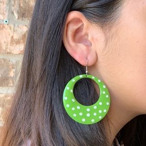 Green Polka Dot Hoop Earrings